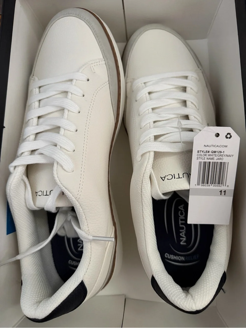 New NIB Nautica Men's Jaro White Sneaker shoes  w Brown Accent Sz 11 $65